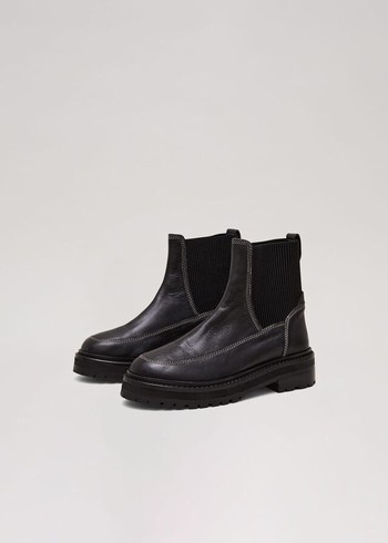 Phase Eight Black Feature Stitch Chunky Chelsea Boots Black USA | 0359146-NC